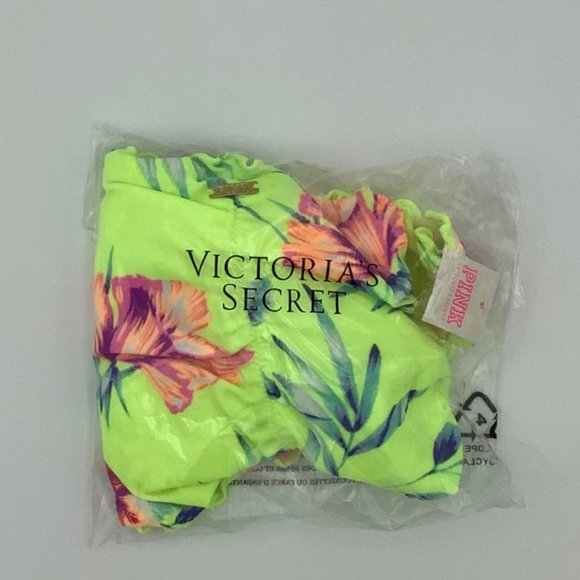 New Victoria’s Secret PINK Ruffle Edge Ruched Bikini Bottom - Medium - Floral - Picture 2 of 2